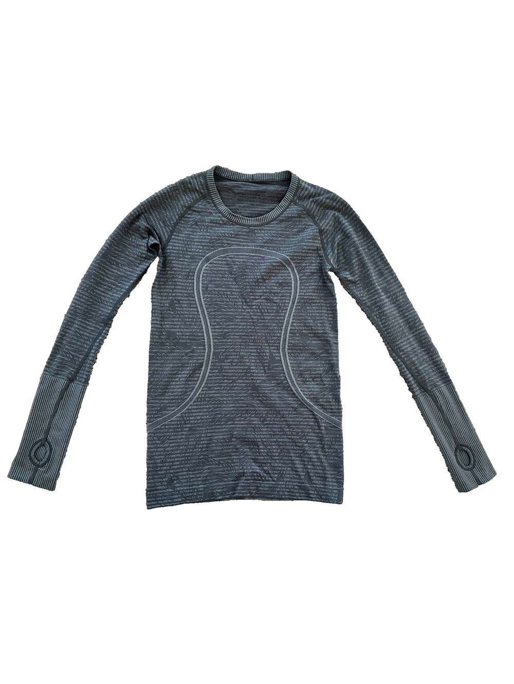 Lululemon Athletica Gray Striped Sheer Logo Knit Top Long Sleeve Tee T-Shirt 4